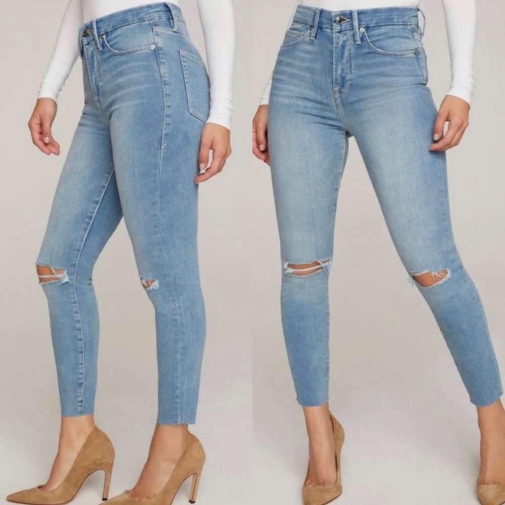 Good American Jeans Womens 0/25  Skinny Blue 362  Denim Distressed
